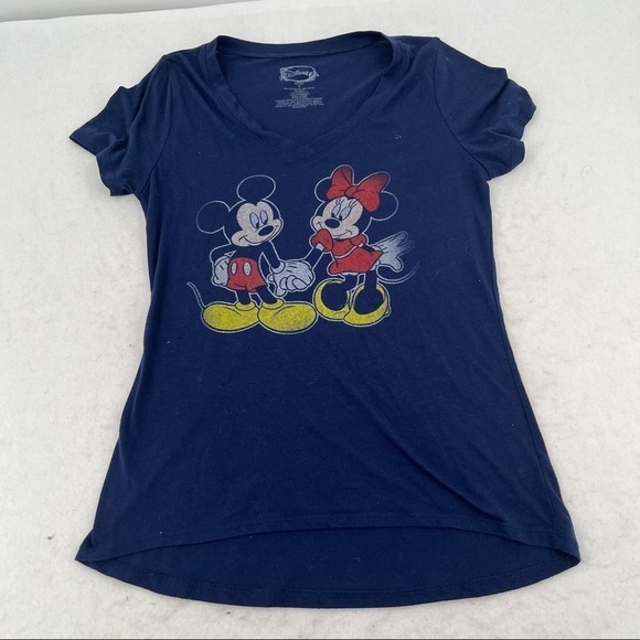 DISNEY Women’s Navy Blue Mickey and Minnie Mouse Short Sleeved T-Shirt sz Medium - Picture 1 of 8